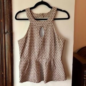 Anthropologie Vanessa Virginia Erinus brown and white floral halter peplum US 12